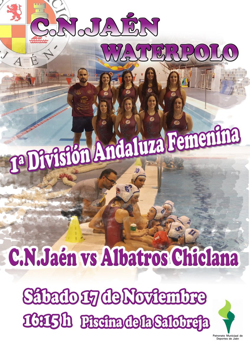 WpFemJaen's tweet photo. Esta tarde, a partir de las 16:15 estaremls en la piscina de la salobreja para enfrentarnos a @WaterChiclana ¡os esperamos! https://t.co/TS1YyXtL0o