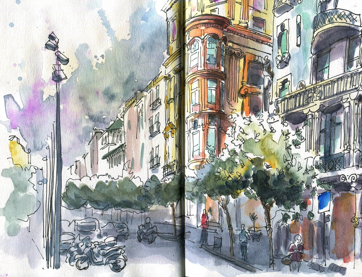 MunozFrancesc's tweet photo. Gran de Gràcia ahir amb @InkyfingersBCN @urbansketchers #drawing #Barcelona #sketchbook https://t.co/i5g2QJJK6A