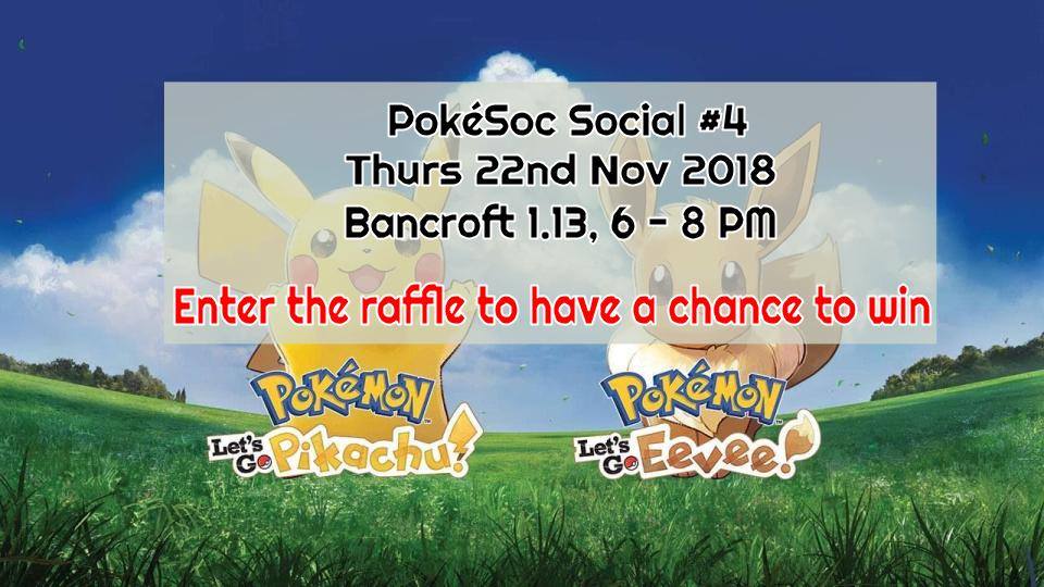 QMULPokesoc's tweet photo. To Celebrate the release of Let's Go, We'll be hosting our 4th Social is happening on Thursday 22nd in Bancroft 1.13 from 6-8pm Celebrating Pokemon Let's Go. We're also hosting a Raffle where you could win yourself a Copy of Let's Go! https://t.co/zWMpi27bx8