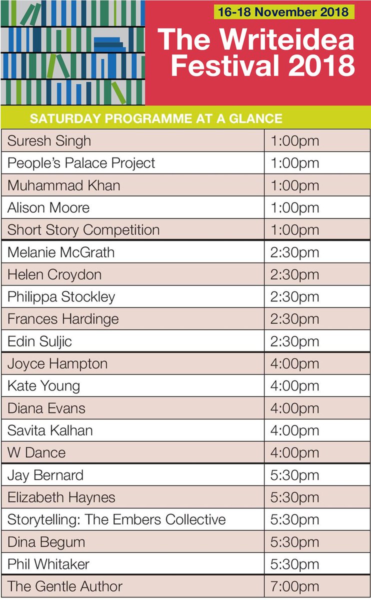 Writeideafest's tweet photo. Here's what's on today @WriteideaFest.
It's not too late to book your FREE tickets! https://t.co/eJJIKHwOWu
#writeidea #writeidea2018
@mkhanauthor @mcgrathmj @helen_croydon @FrancesHardinge @DianaEvansOP @bakingfiction @savitakalhan @Elizjhaynes @dinasfoodstory @thegentleauthor https://t.co/Br7UVriedR