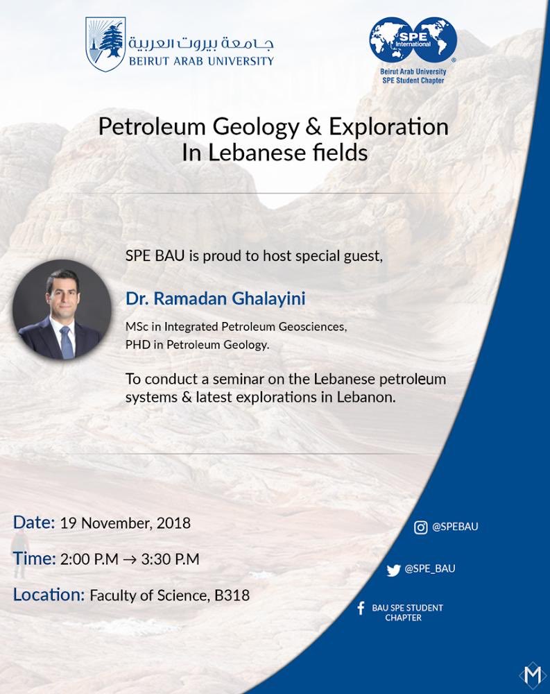 spe_bau's tweet photo. SPE BAU is glad to announce that an interesting seminar will take place this Monday,by Dr. Ramadan Ghalayini, PhD in petroleum geology. Specialist in:
✔ Geological consulting -Structural geology-Deepwater sedimentolog-Petroleum exploration &amp; production-O&amp;G project development https://t.co/daJAjARE6Z