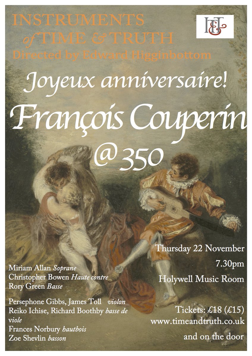 KateAlsoOlivia's tweet photo. Looking forward to this:
22nd November, a concert for Couperin's 350th birthday at Oxford's #HolywellMusicRoom with @timeandtruthoxf and #EdwardHigginbottom
https://t.co/QKdJxKbCLo
#Couperin350 #Music #Oxford https://t.co/Nqx6fA5E5s