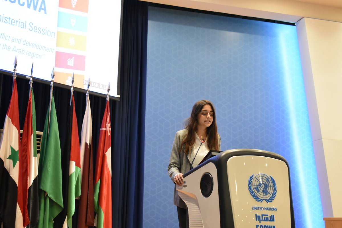UNESCWA's tweet photo. Live from the conference floor: mid-way through #ModelESCWA, delegates are delivering heartfelt statements about conflict and development, with equally impassioned responses and challenges from their peers. https://t.co/VZN8VfluN5