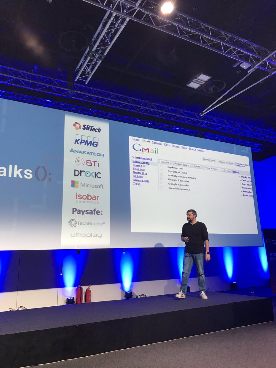 ReactNotAConf's tweet photo. #Gmail was released on 1st April so everyone thought itβs a joke - an #app that runs in the #browser #wow π€―π€―π€― it was the first time everyone realised how powerful #Javascript is ππββοΈπ// @rstankov at @jsTalksConf #jstalks #jstalks18 #jstalks2018 #reactjs https://t.co/IyTthJi41u