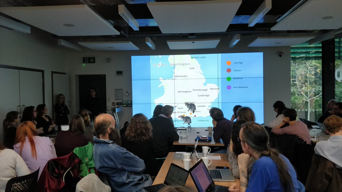 AHRCEasterEg's tweet photo. Boars, wolves, cats - brilliant lightning presentations from students at Exeter! Now @AlexEJamieson is telling us about invasive cats... https://t.co/fO2aI94a5Z