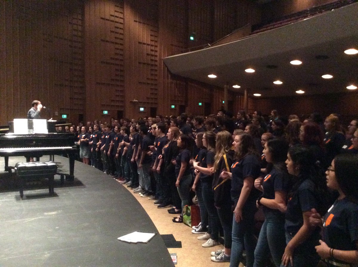 Warm-ups have begun for the first-ever Circle the State With Song Choral Festival held at the Raclin Performing Arts Center of Indiana University of South Bend, IN.  Performance at 3 p.m. Saturday, Nov. 17, 2018.