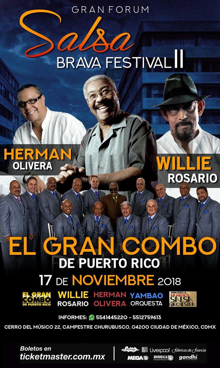 richieperc's tweet photo. #ElGranCombo, Willie Rosario, Herman Oliveras esta noche en Mexico #muchasalsa #liveperformance #notequedesafuera #elgrancombo #elgrancombodepuertorico #elgrancombodepr #richiebastar #willierosario @sonerosigloxxi #puertorico #mexico #granforum https://t.co/sML7WxSYfY