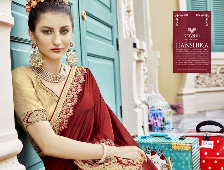 trivenisaree's tweet photo. Still in festive hangover?

Triveni presents ' Hanshikha' - A fantabulous collection of 8 partywear Chiffone &amp; Georgette sarees. The sarees have embroidered skirt panels with decorated borders which complete the frame of the saree. Sarees are complimented by matching blouses. https://t.co/0m4gP2Bkvn