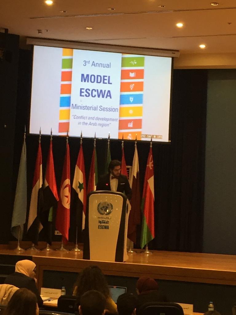 CCE_AUB's tweet photo. #HappeningNow: @AUB_Lebanon students acting as delegates of one of the Arab countries during the simulation of the @UNESCWA ministerial session #ModelESCWA2018 https://t.co/qTUQLCs38a