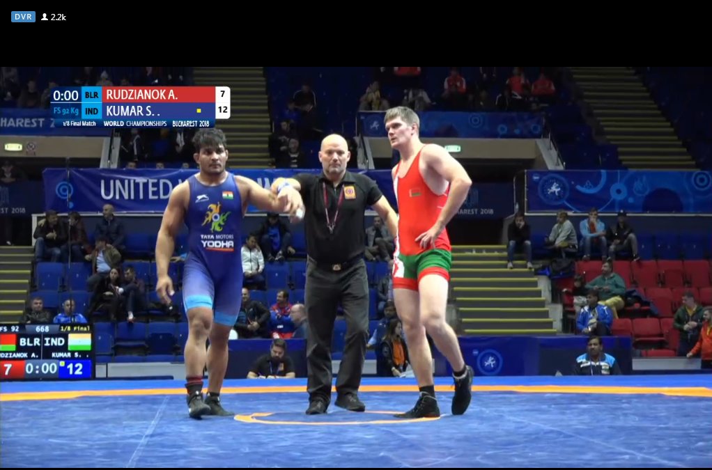 tanmoy_sports's tweet photo. Sunil KUMAR scored thrilling win over Artsiom RUDZIANOK to reach quarterfinal of Freestyle #Westling 92 kg category at #Bucharest2018 https://t.co/cTQWJOwFUz