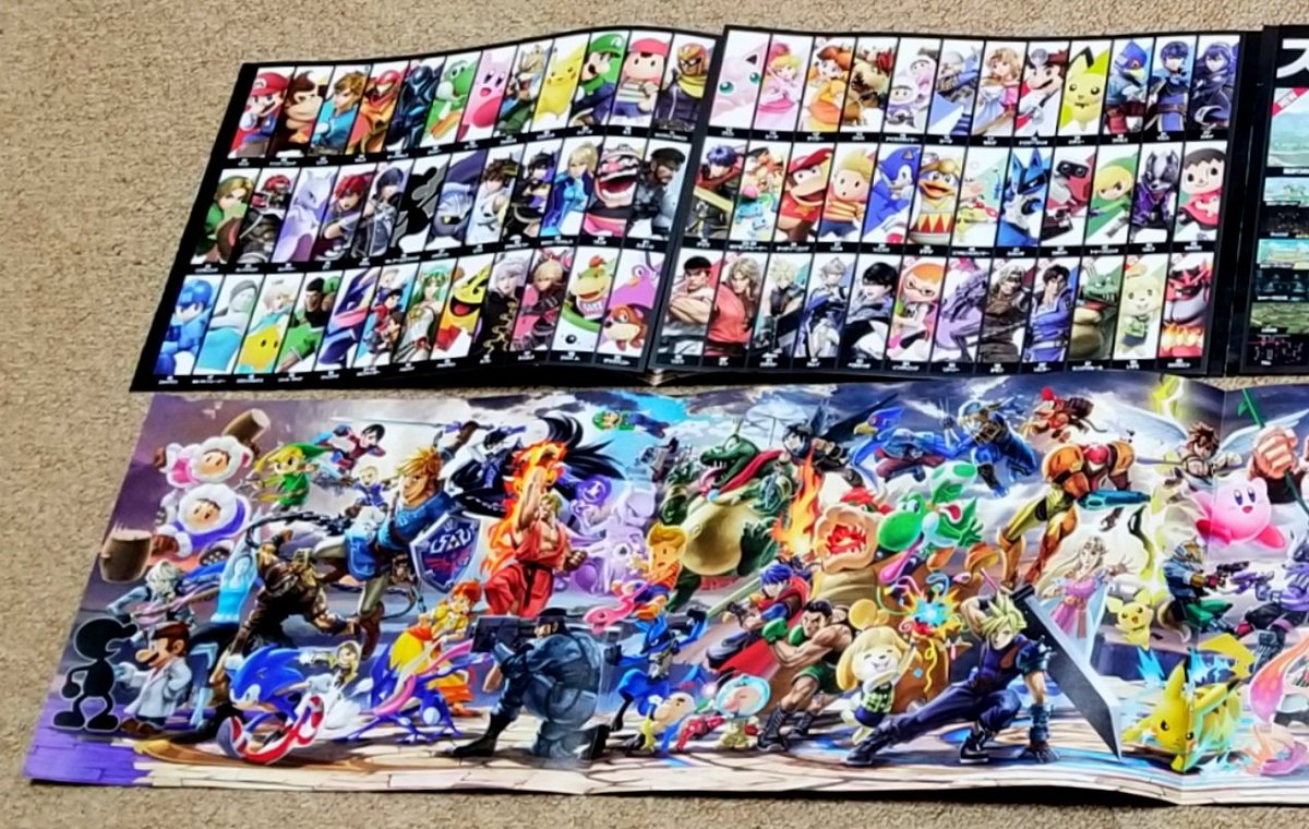 スマブラSP ポスター【匿名配送】※即購入OK 全員参戦イラスト付きチラシ（折り目あり）大乱闘スマッシュブラザーズ