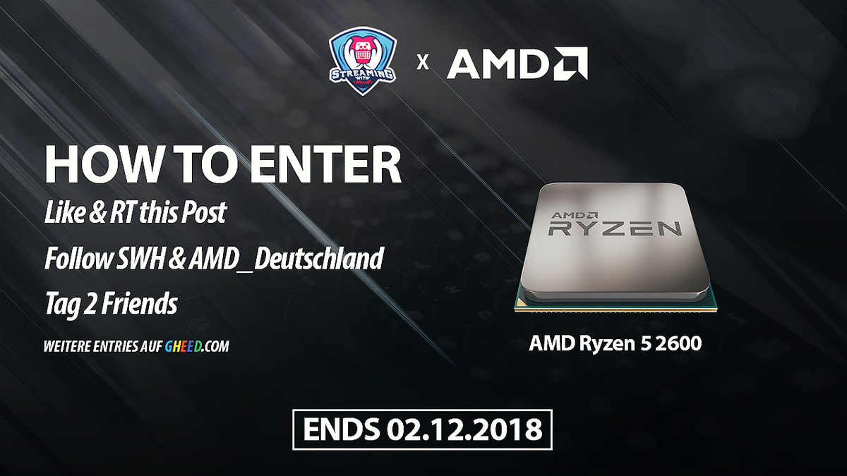 StreamingWHeart's tweet photo. Um die Partnerschaft mit @AMD_Deutschland zu feiern haben wir ein cooles #Giveaway für euch!

- Liked den Post
- Retweetet den Post
- Folgt @AMD_Deutschland und @StreamingWHeart
- Markiert 2 Freunde
- Mehr Entries auf https://t.co/rmrTDd3Pvz

Das Giveaway endet am 2.12 um 20Uhr https://t.co/2jfUKdMufJ