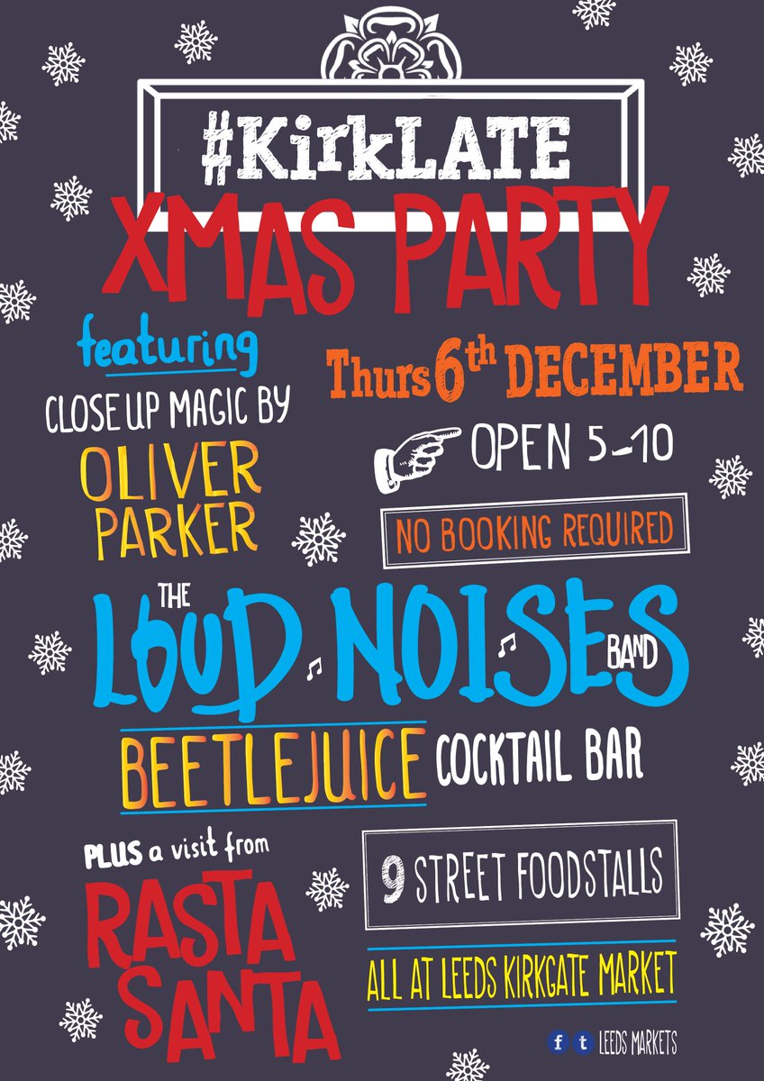 The big Xmas party is on Thursday 6th December - we have music, magic, bars and cocktails, gift stalls ideal for Secret Santa and the best street food around! #kirkLATE Meet old friends and make new ones - No booking required!