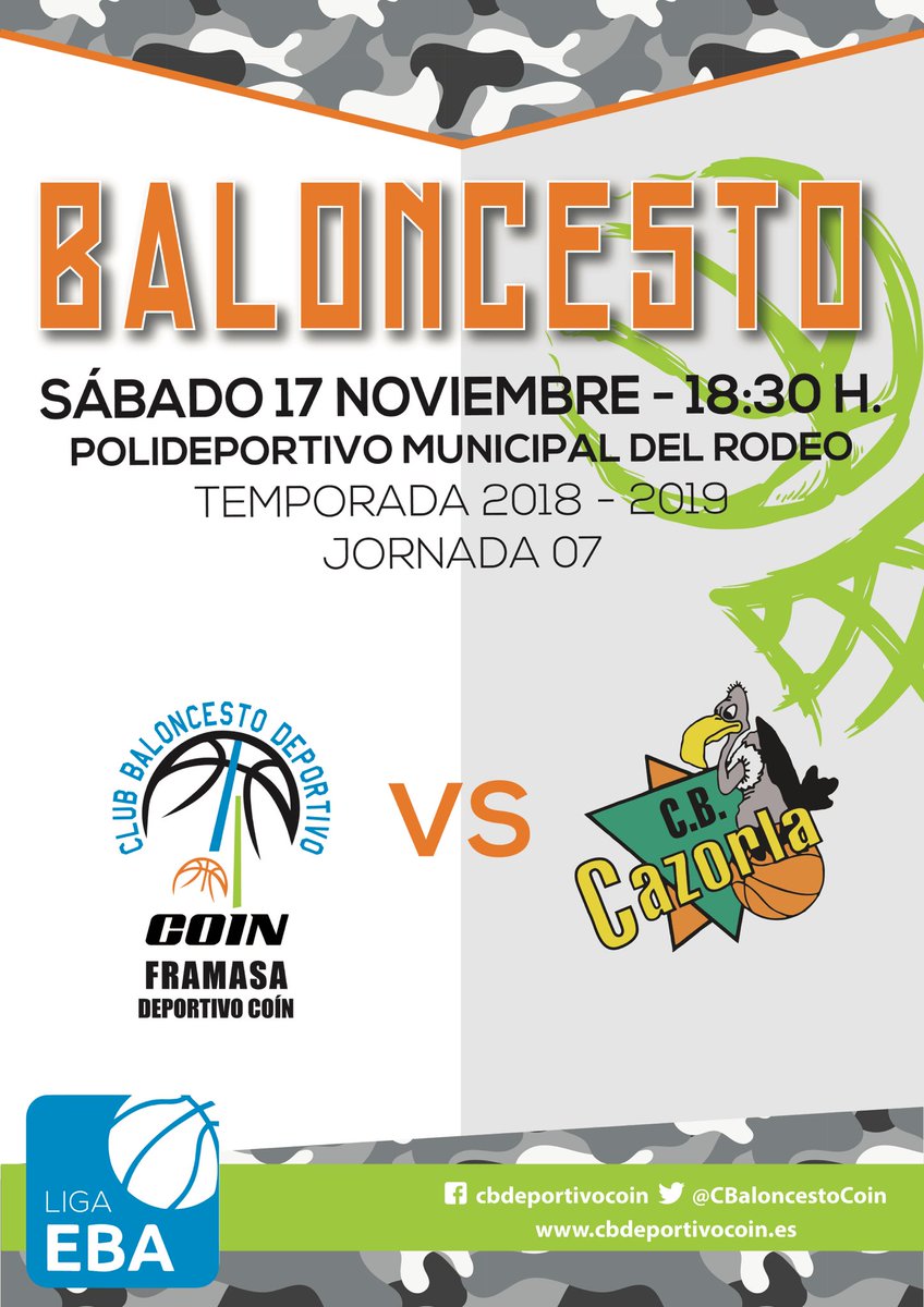 CBaloncestoCoin's tweet photo. Nos vemos.....
⌚️18:30h
📍polideportivo municipal
Objetivo: GANAR
#unetealsueño #coineba https://t.co/uOuSpTKoGD
