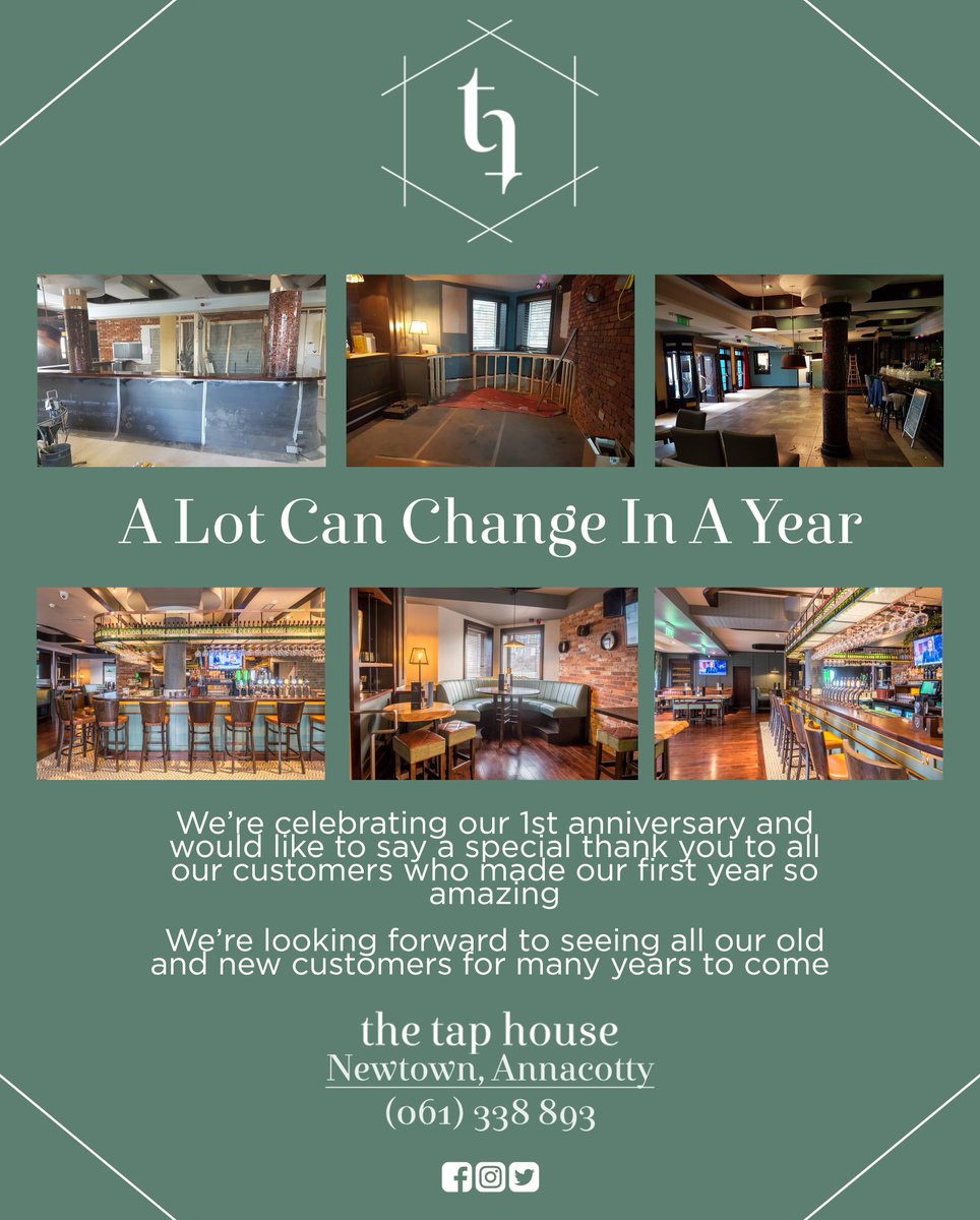 thetophouseLK's tweet photo. We'd like to say a huge thank you to all our customers for making our first year so amazing and for their continued support that means so much to us. Here's to many more years!
#THeTapHouse #TTH #GastroPub #Limerick #1st #Birthday #OneYear #Anniversary #ThankYou https://t.co/BfJT90oo2z