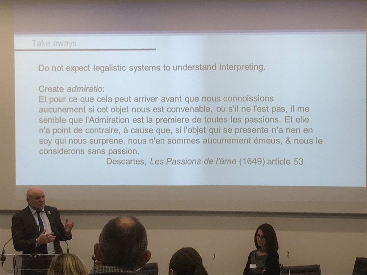 LiesbethMR's tweet photo. Striking examples of interpreters being used in legal cases to attain... certain goals. Also: ”No Chinese interpreter available in court; only Chinese interpreter is the one accused.” What should we do? Interesting speech by Anthony Pym. #DiscussInterpreting #isiticolloque #1nt https://t.co/ZXKDdFc8ED