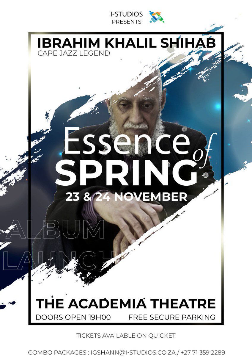 Really goes without saying, a true #CapeJazzLegend. A highly anticipated album by Ibrahim Khalil Shihab will be launched in 9 days time. 23 and 24 November at the Academia Theatre.