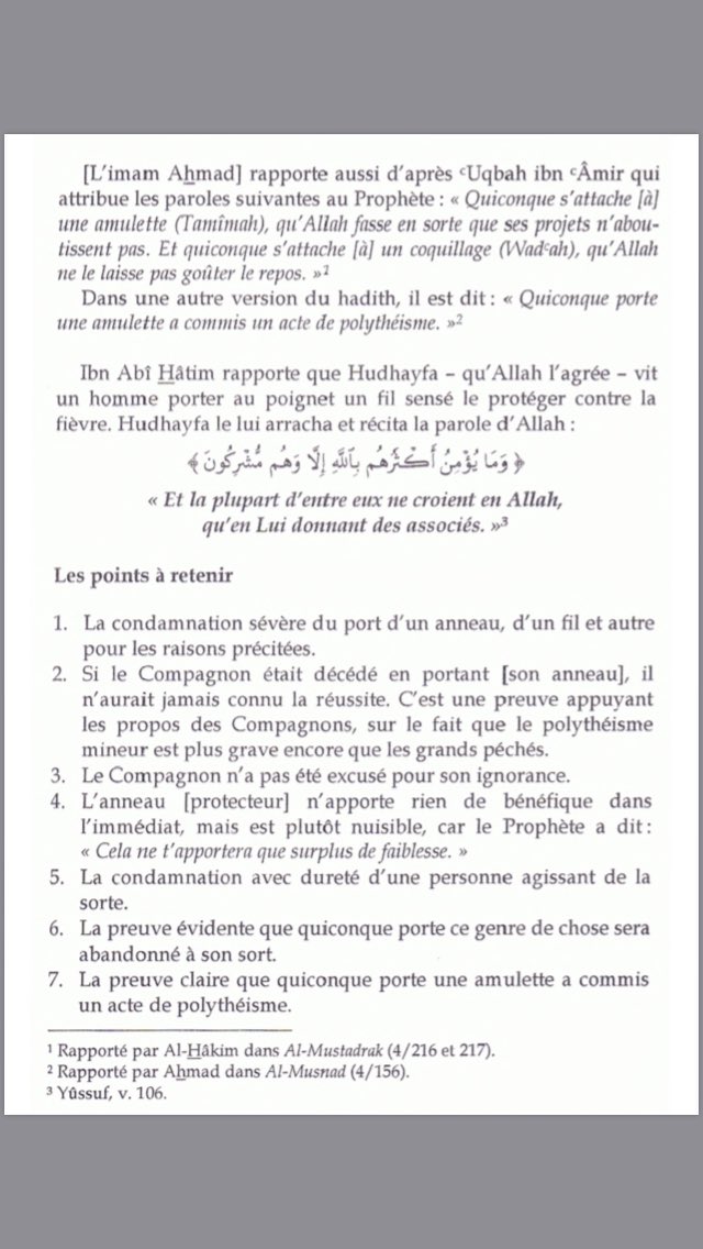 KounSalafiyan's tweet photo. 📚Kitãb At_Tawhîd / Le livre de l’unicité📚
📌Chapitre 6 : Fait partie du Chirk #Polytheisme le fait de porter un anneau ...ou autre chose pour dissiper un malheur ou le repousser
#Kitab_At_Tawhîd
#Le_Livre_De_L_Unicité
#Tawhîd #Islam #Sunnah #Quran #MainDeFatma #porteBonheur https://t.co/AEstibLXQR
