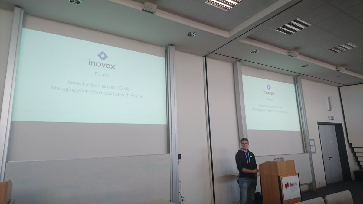 dbaelz's tweet photo. Nun erzählt uns der @johscheuer im #devfest18 mehr zu Kubernetes und Pulumi. Ich bin gespannt was er zu berichten weiß. #kubernetes #Pulumi #devfestka18 #devfest https://t.co/zn4YXCnvhD