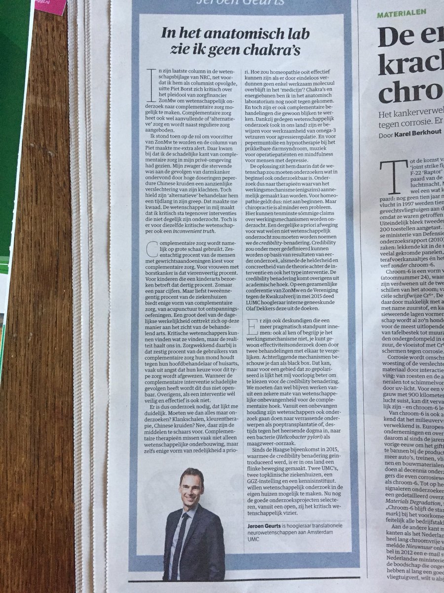 Pleidooi in <a href="/nrc/">NRC</a> van voorzitter <a href="/ZonMw/">ZonMw</a> Prof Geurts om met open EN kritische blik meer onderzoek te doen naar #complementairezorg <a href="/Lentisnl/">Lentis</a> <a href="/JimvanOs1/">Jim Van Os</a> <a href="/MvanWinkelhof/">Martijn v Winkelhof</a> @MartinSitalsing