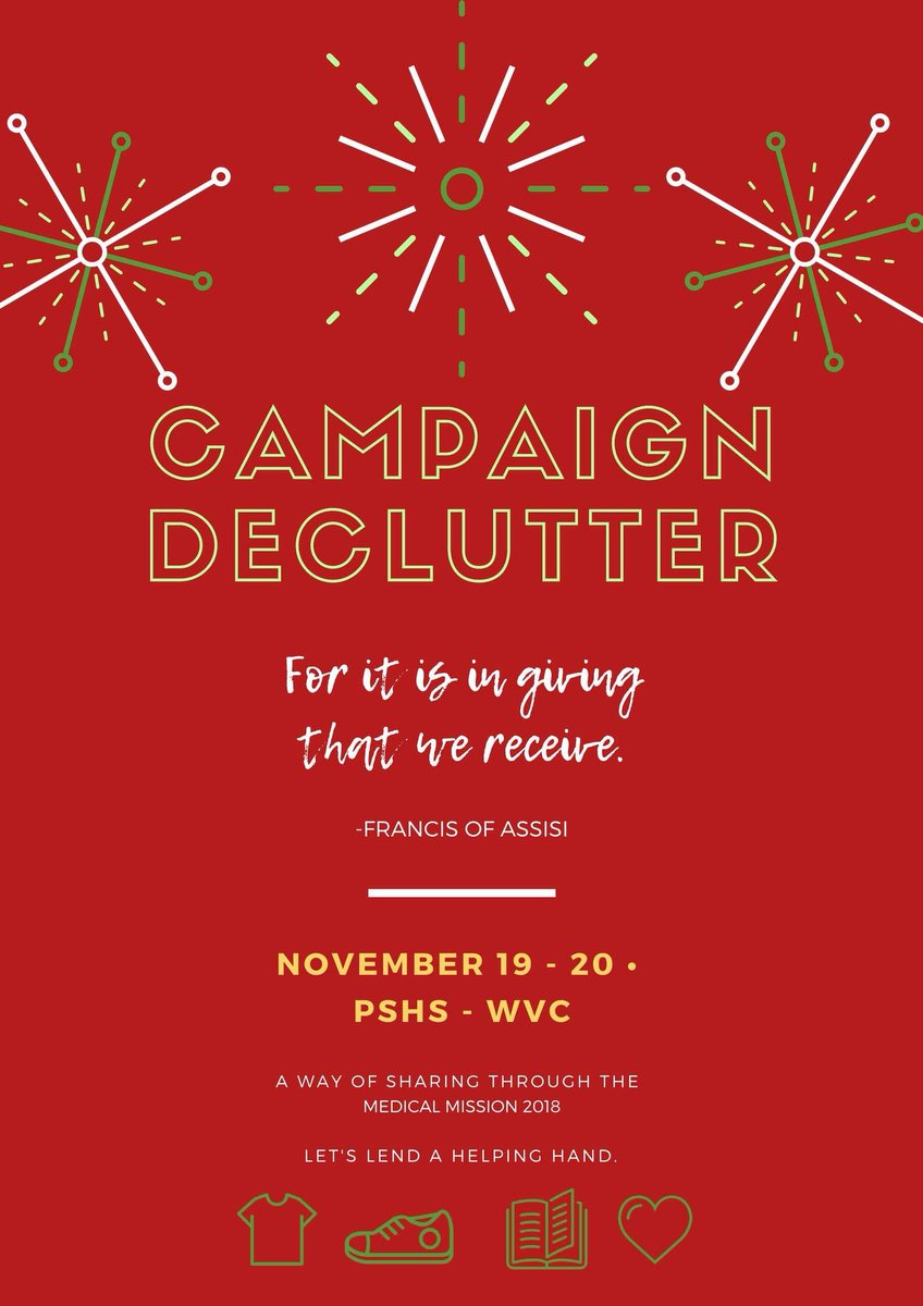 SAPisayWV's tweet photo. 📣 On November 19-20, the Grade 11 - SCALE student volunteers of the Medical Mission 2018 ask for your support through the Campaign Declutter. Check out our Facebook post for more details!

https://t.co/6fa73LFFIj

SA 2018-2019
We Are You https://t.co/fDIxV2PD0q