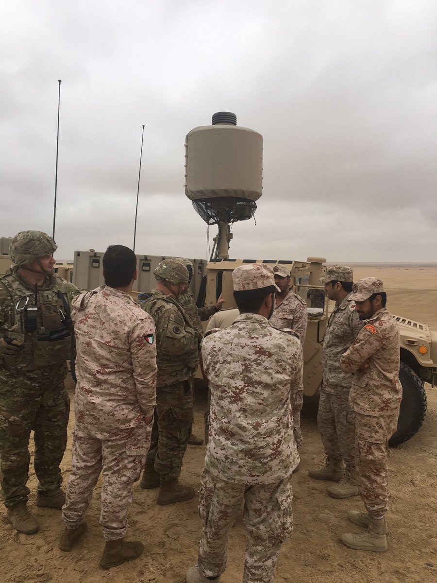2114FA's tweet photo. Increasing lethality and interoperability with our Kuwaiti counterparts. Headquarters Battery discusses counter-battery and target acquisition tactics and procedures during a recent live fire exercise. #steelrain https://t.co/8jynknzP4g