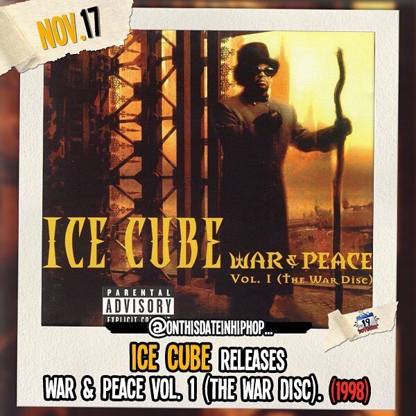 bleepthabastard's tweet photo. #OnThisDateInHipHop, @IceCube released his 5th album #WarAndPeaceVol1. Led by #PushinWeight, #IceCube's PLATINUM album would peak at #7 on the #2pac 200. #NoTypo https://t.co/SfGNeJTglH https://t.co/eyT0myuHQ8