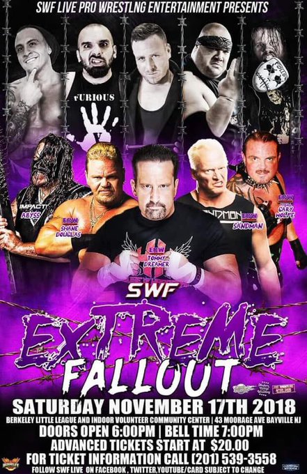 Tonight <a href="/SWFLive/">SWF Live LLC</a> Bayville NJ
Look forward to seeing some old friends
<a href="/Szzandman/">Haʞ</a> <a href="/TheFranchiseSD/">Shane Douglas</a> <a href="/pitbullgarywolf/">Pitbull Gary Wolf</a>
#ECW