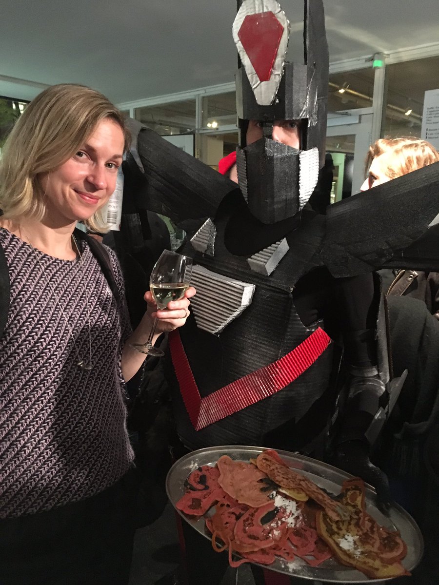 veritymcintosh's tweet photo. Uh-huh, that’s right you guessed it. The robot is offering @jayscoh a pancake made in the shape of some ‘inappropriate drawings’ we all did earlier @DocLab. Most of them are 🍆, natch 😂 #doclab18 https://t.co/9OAeXZd7Sg