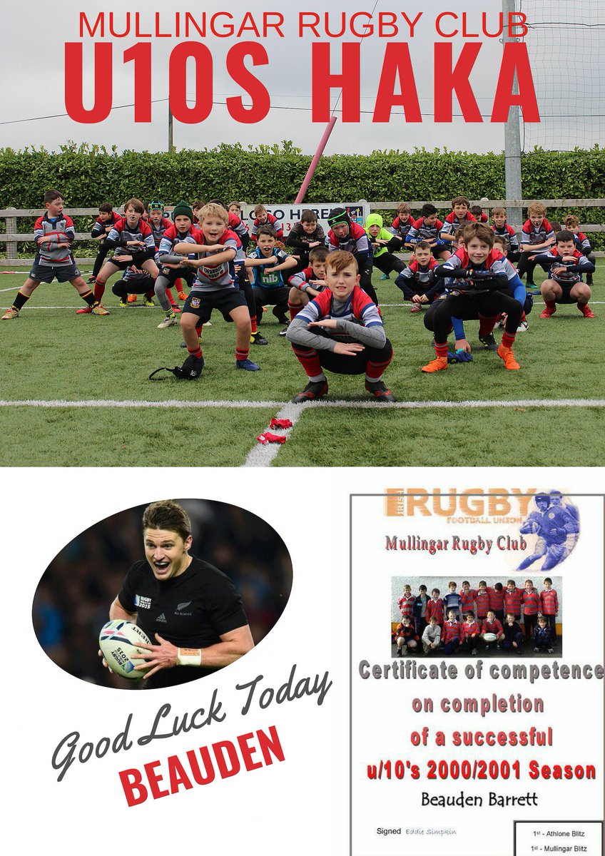MULLINGAR RFC (@mullingar_rfc) on Twitter photo ๐ย The current <a href="/mullingar_rfc/">MULLINGAR RFC</a> U10s squad did a Haka this morning to wish our former Mullingar U10s player <a href="/beaudenbarrett/">Beauden Barrett</a> good luck today in the <a href="/AVIVAStadium/">AVIVA Stadium</a> where <a href="/IrishRugby/">Irish Rugby</a> take on the <a href="/AllBlacks/">All Blacks</a> ๐
But of course his evening we're wearing green! โ๏ธ๐ #MULLINGARMINIS ๐ช๐ดโช๏ธ๐ ๐ย The current <a href="/mullingar_rfc/">MULLINGAR RFC</a> U10s squad did a Haka this morning to wish our former Mullingar U10s player <a href="/beaudenbarrett/">Beauden Barrett</a> good luck today in the <a href="/AVIVAStadium/">AVIVA Stadium</a> where <a href="/IrishRugby/">Irish Rugby</a> take on the <a href="/AllBlacks/">All Blacks</a> ๐
But of course his evening we're wearing green! โ๏ธ๐ #MULLINGARMINIS ๐ช๐ดโช๏ธ๐