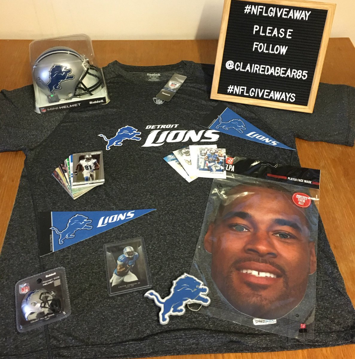 clairedabear85's tweet photo. #Thanksgiving #Lions #OnePride⁠⁠ #NFLGIVEAWAY This week we are thankful for the services of Calvin Johnson This #PRIZE is packed full of #SWAG For a chance 2 #win u MUST follow @clairedabear85 &amp;RT this link This will run till the 23/11 Open 2 ALL #NFL fans globally #BlackFriday https://t.co/Q2mnt5SDuJ