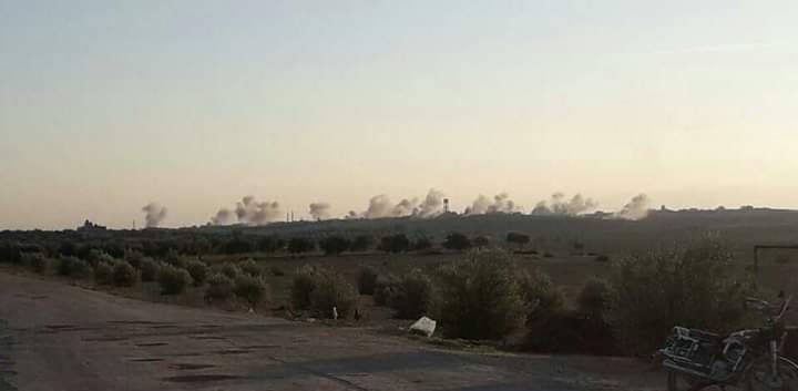 FARED_ALHOR's tweet photo. #Urgent
A rocket attack from the headquarters of the regime forces belonging to Assad in the village of #Atshan targeting the outskirts of the town of #Altmanah rural Idlib South. https://t.co/XiMMY2sjqe