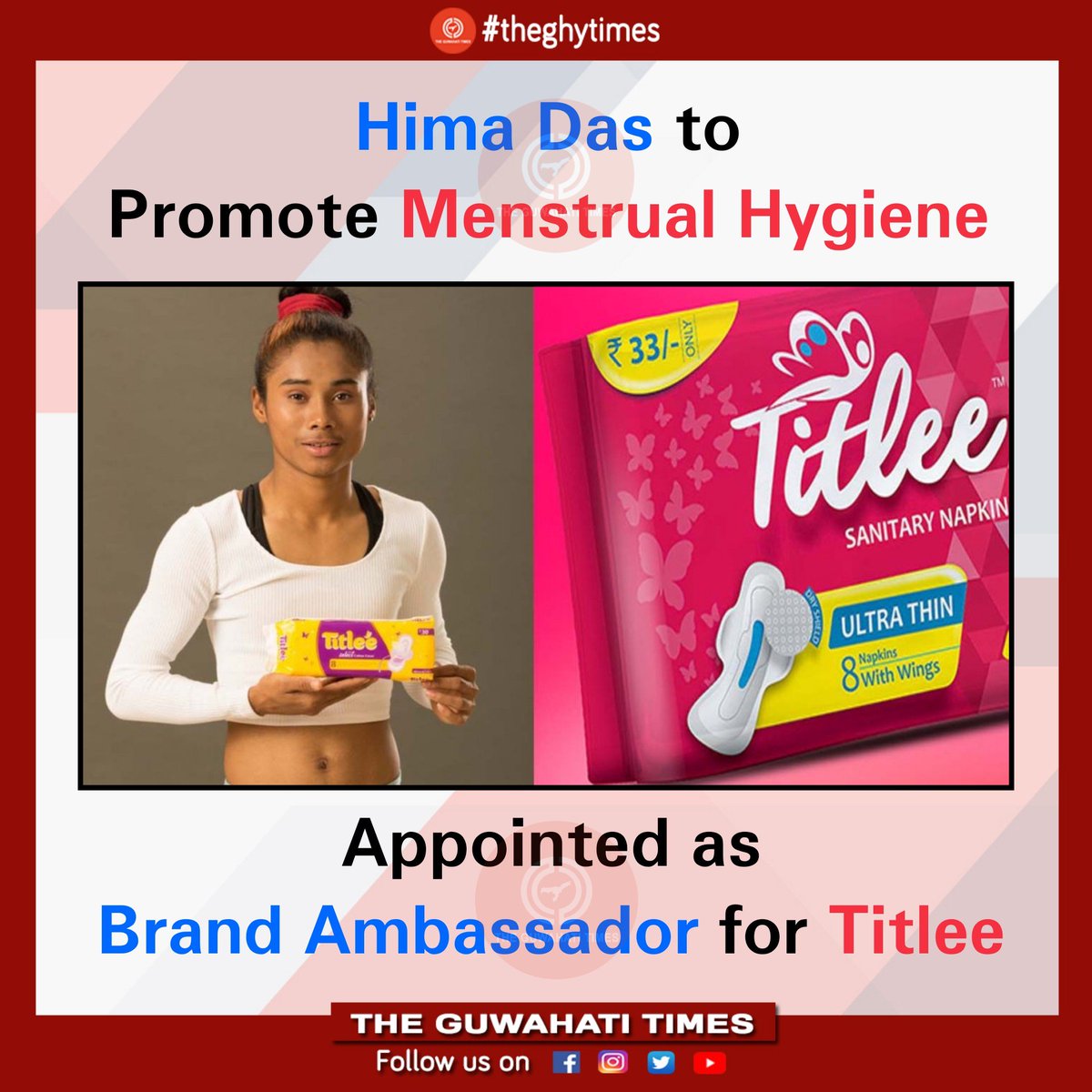 theghytimes's tweet photo. Dhing Express #HimaDas would now be seen promoting menstrual hygiene and sanitation as the #Titlee sanitary pads have roped in Golden Girl Hima Das as brand ambassador to raise awareness. https://t.co/6BSZ05DSkB
