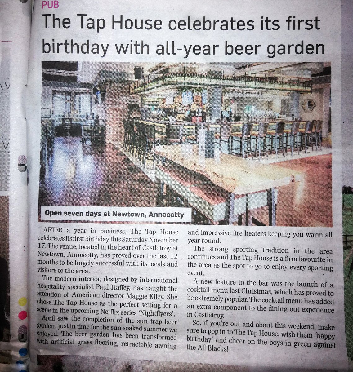 thetophouseLK's tweet photo. A huge thank you to the @limerickpost for this great write up for our first birthday. #TheTapHouse #TTH #Limerick #Post #FirstBirthday https://t.co/sEPnI6CI74