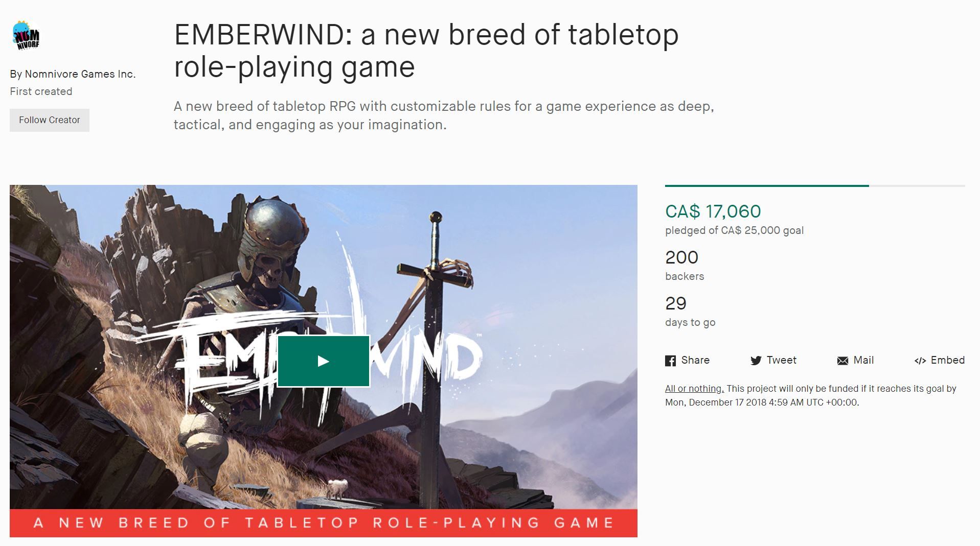 EMBERWIND: a new breed of tabletop RPG by Nomnivore Games Inc. — Kickstarter