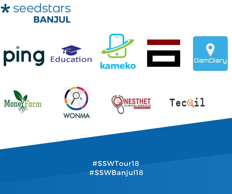 Seedstars's tweet photo. "Check out the startups we selected to participate in the world's biggest startup competition! Attend the event and discover which one will be crowned Seedstars Banjul Winner and awarded a flight ticket to Switzerland. #SSWBanjul18 https://t.co/jNIO6MqQEy