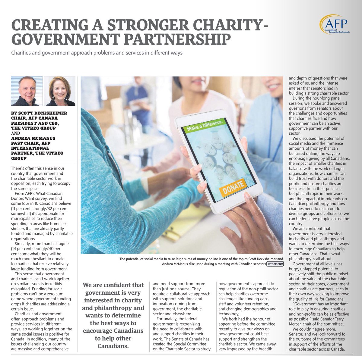 Thank you <a href="/sdecksheimer/">Scott Decksheimer</a> &amp; <a href="/ajsmcmanus/">Andrea McManus</a> of <a href="/vitreogroup/">@vitreogroup.bsky.social</a> for your <a href="/AFPFoundationCA/">AFP Foundation CAN</a> leadership and this helpful <a href="/globeandmail/">The Globe and Mail</a> sector statement bit.ly/AFP_Philanthro…