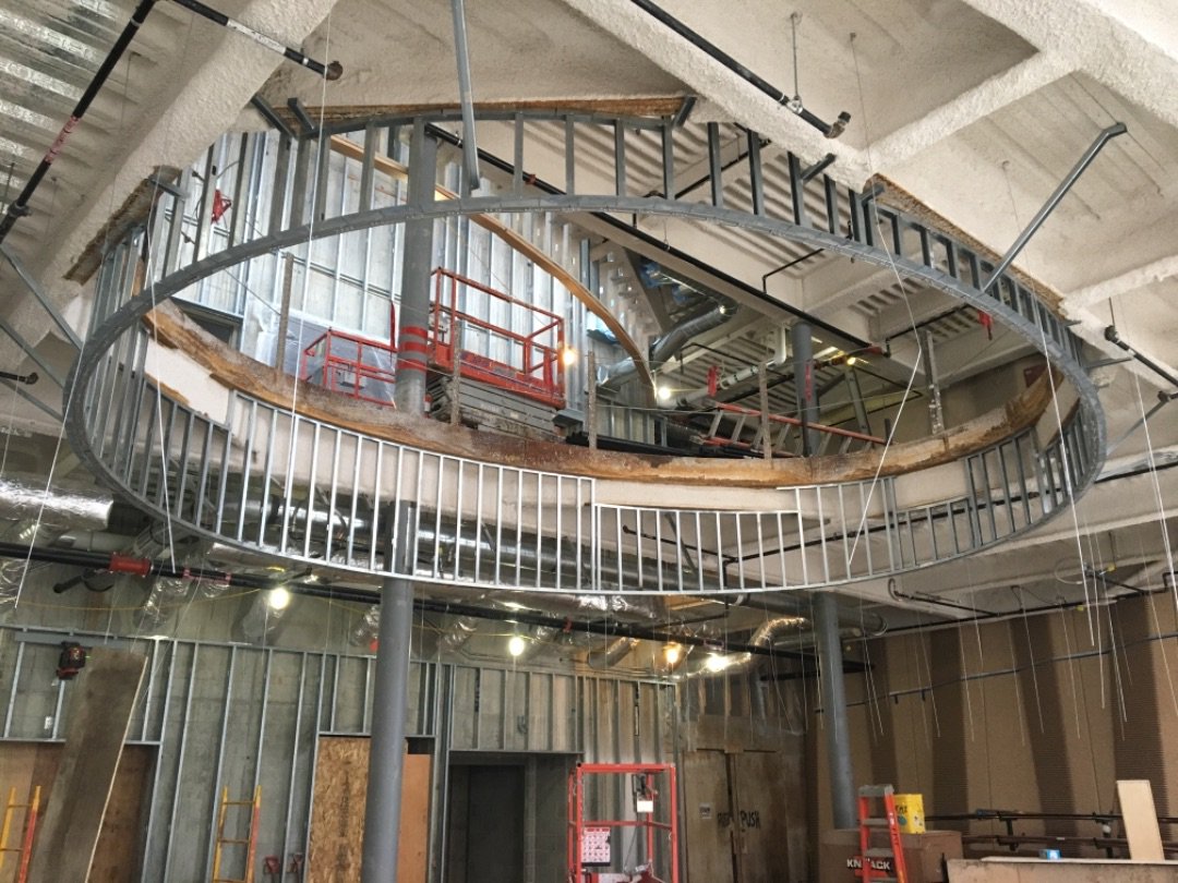 walltechinc's tweet photo. Intricate #cfsteel stud soffit framing in the lobby of the School of Music! Thank you Mike Monaghan for the AWESOME photo. Keep up the great work #teamwalltech!! https://t.co/R4cctDfvZY