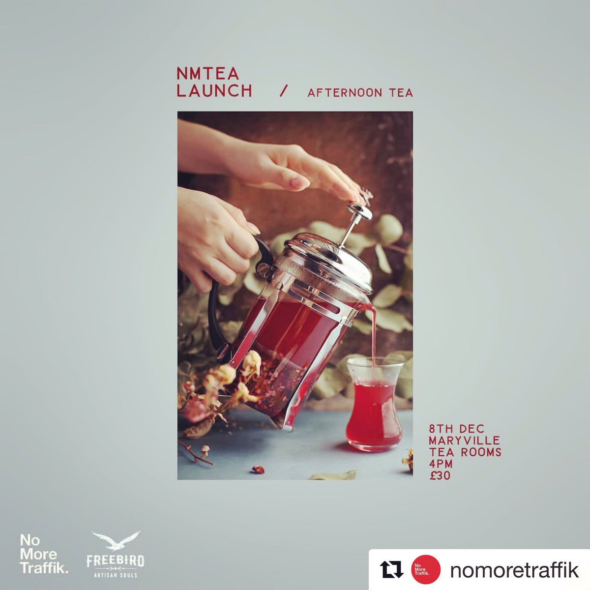 FreebirdVenture's tweet photo. We are thrilled to be partnering with hero’s of ours @nomoretraffik They relentlessly raise awareness of modern day slavery and human trafficking which is rife in this wee country! Join us for the launch of N.M.Tea on 08th December @maryvillehouse #charitea #socialjustice https://t.co/3W5twPXqzM