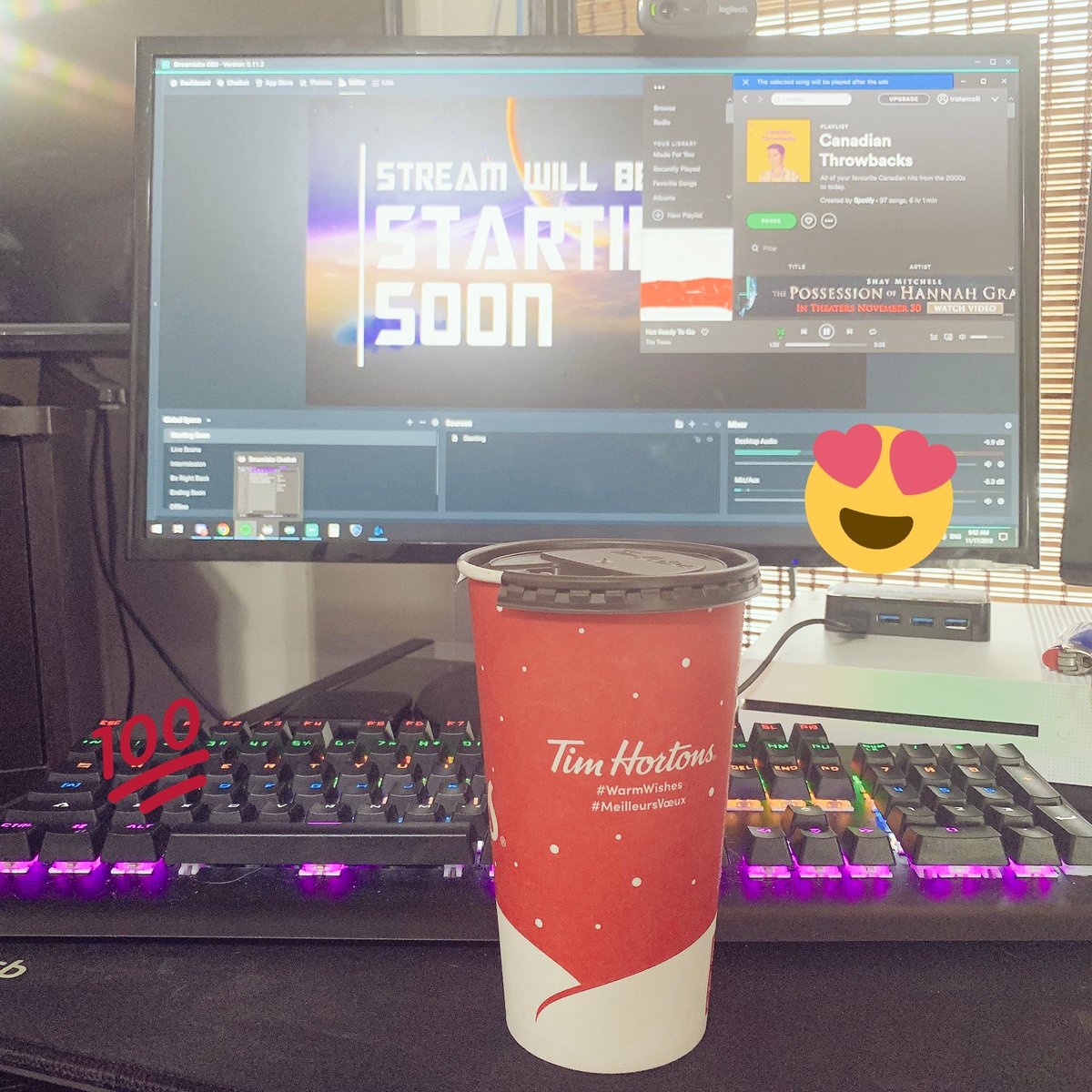 TheSassyCanuck's tweet photo. Going full canadiana today! Got my timmies got the stream editing going on and them canadian throwbacks in the background! Also Happy 80th to one of Canadaโs great Mr.Gordon Lightfoot @Lightfoot365 #GreatWhiteNorth #EHbud https://t.co/8SfwXQDtwz