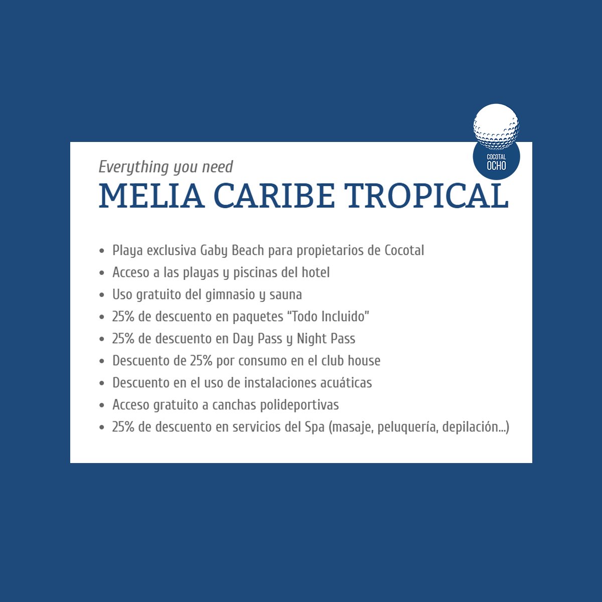 CocotalOcho's tweet photo. Beneficios de Melia que obtienes al adquirir un apartamento en Cocotal Ocho. #Invierte #Melia #RealEstate #Apartmentos #PuntaCana https://t.co/nLAfd6MFNG