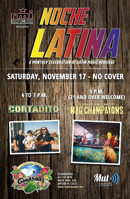 Enjoy an afternoon and evening of #Latinmusic <a href="/GuanabanasJup/">GuanabanasRestaurant</a> featuring @CortaditoSon (4-7pm | #allages) &amp; <a href="/NagChampayons/">Nag Champayons</a>  (9pm | #21andover) TODAY! #Nocover #Jupiter #livemusic #NocheLatina