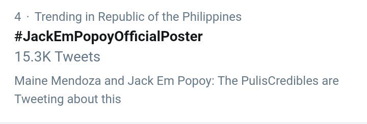 MaineTrendTeam's tweet photo. Jack and Popoy The PulisCredibles is trending at number 4 and 6! 

#JackEmPopoyOfficialPoster 
#JackEmPopoyThePuliscredibles 
@mainedcm https://t.co/Id102vAAOc
