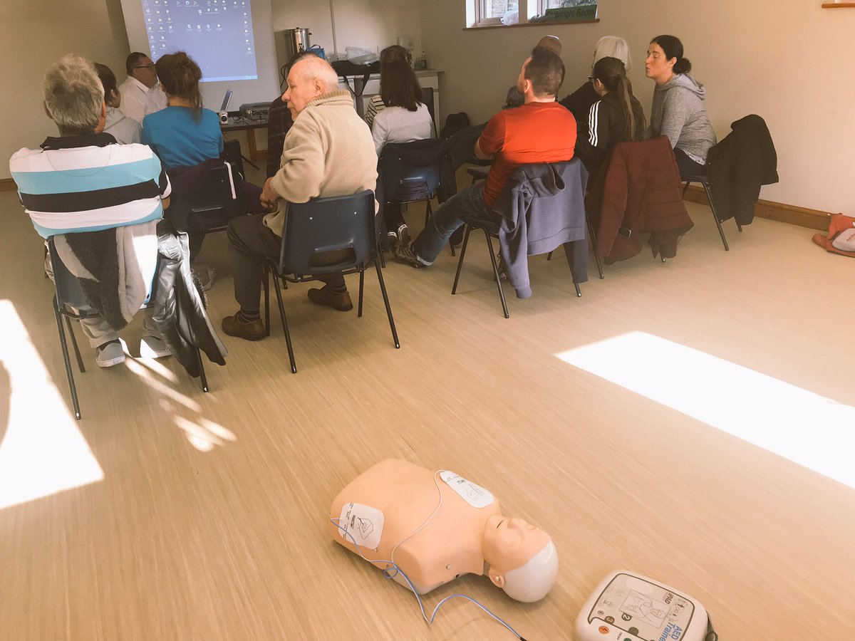 HeartStart Instructors Phil and Lawrence did a defibrillator course for 13 local people of Creech St Michael today. The community have three defibrillators in cabinets located around that area in the old phone boxes.