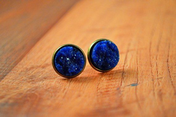 Dark Blue Studs, Blue Druzy Studs, Navy Blue Earrings, Navy Blue Studs, Navy Studs, Navy Earrings, Navy Jewelry, Bridal Jewelry, Bride Studs @aanadrotowski #Etsy buff.ly/2CXW5AK