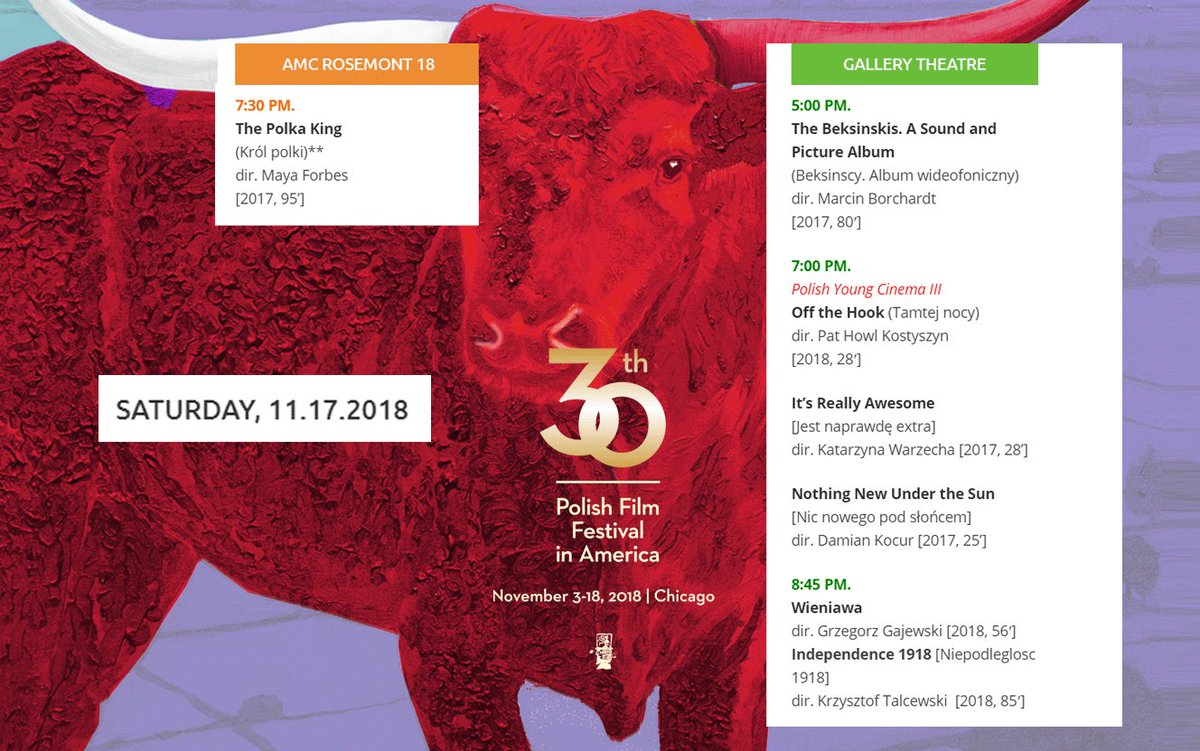 pffachicago's tweet photo. SATURDAY, 11.17.2018
#30PFFA schedule: https://t.co/DkxRCFePZe

#Polish #Film #Festival #Polonia #Chicago #PoloniaChicago #ChicagoFilm #PolishChicago #ChicagoPolish #PolishFilm #EuropeanFilm #festival #EventsChicago #Chicagotodo #event #chicagoevents #Chicago #Chicagofilm #polka https://t.co/WPHY7Hf4Wb