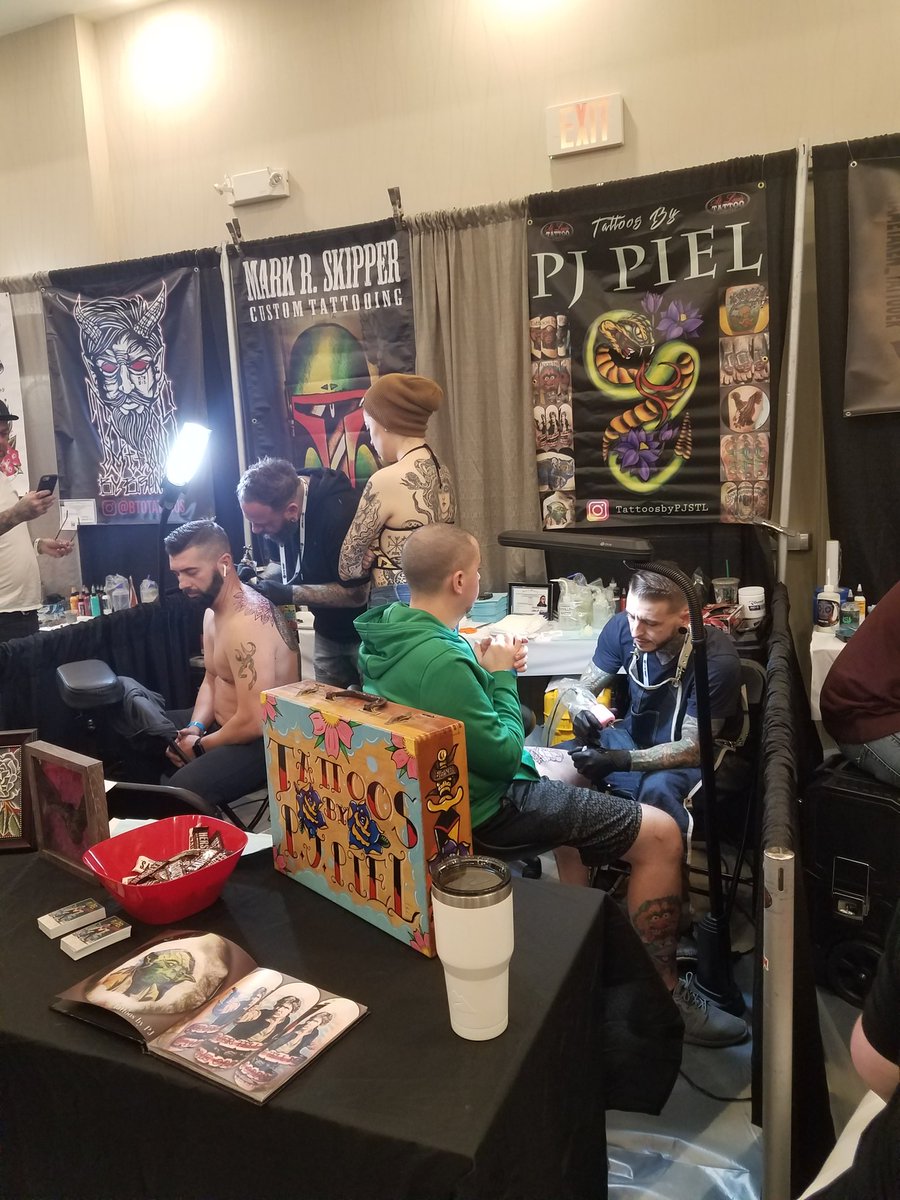 MarketingMyWay's tweet photo. Having the best time at @stlclassictattooexpo today! So much talent in one place. A few artists have some openings today & tomorrow so come down & get one! Open till 10 today and 12-7. Tattoo competition at 7 tonight! #ITWILLBEAMAZING #tattoo #art #classictattoo #classictattoo https://t.co/FzZlpEKiHR