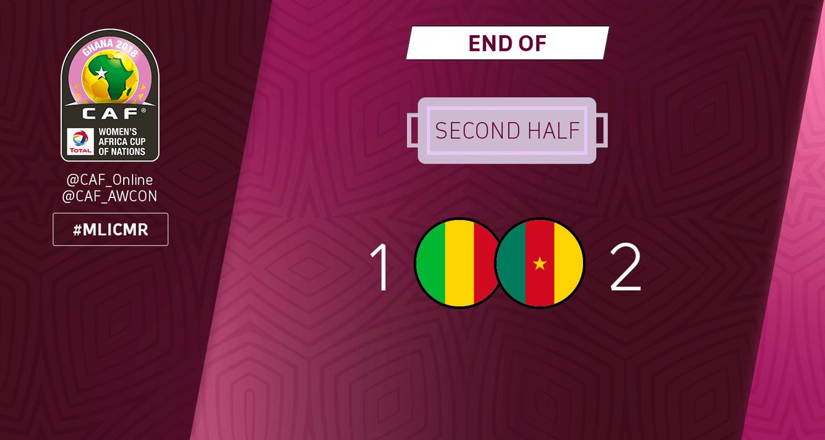 CAF_Online's tweet photo. SECOND HALF | Mali - Cameroon 1-2 #TotalAWCON18 #MLICMR https://t.co/cBftSuGi5F