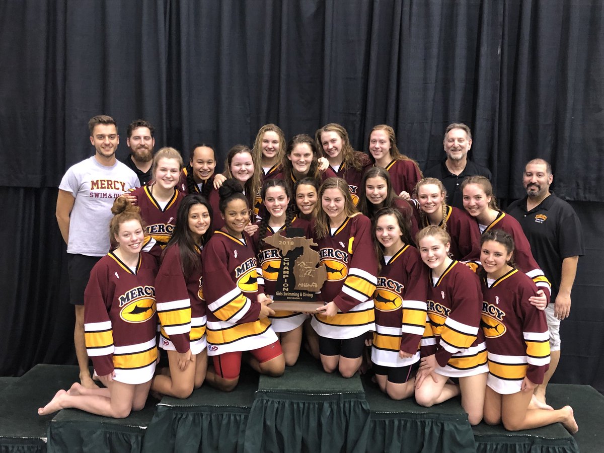 JasonESchmitt's tweet photo. Mercy pulls it off - again. Marlins edge out Brighton in final relay to claim D1 girls state swim championship at EMU. Harrison-Farmington was third, followed by Rockford and Saline in the top five. 
My story coming later on @MHSAA and @MIPrepZone https://t.co/5yag2tprNv