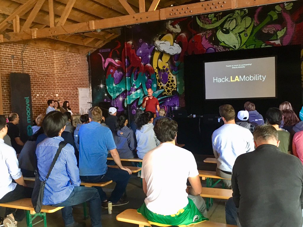 40 participants, 8 teams, 24 hours - Come listen to the participants of the Hack.4Mobility non-stop hackathon pitch their solutions to improve traffic in #LA! Happening now in the Container Yard on Colyton Street